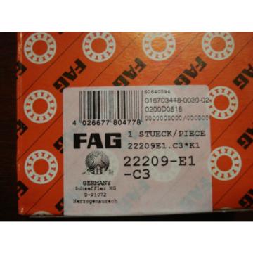 FAG Spherical Roller Bearing, 45mm x 85mm x 23mm Double Row 22209E1.C3 /1369eFE3
