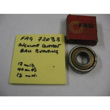 FAG 7203B AC ball race bearing. 17mm id x 40mm od x 12 wide.