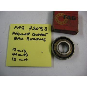 FAG 7203B AC ball race bearing. 17mm id x 40mm od x 12 wide.