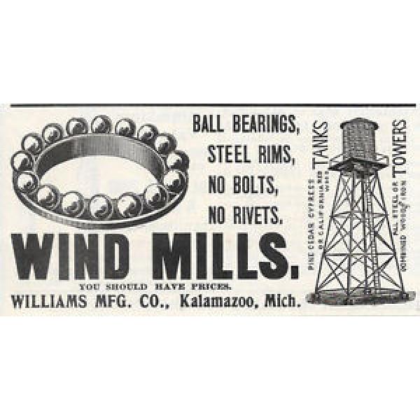 1897 WILLIAMS BALL BEARING WIND MILL WINDMILL AD KALAMAZOO MI MICHIGAN #1 image