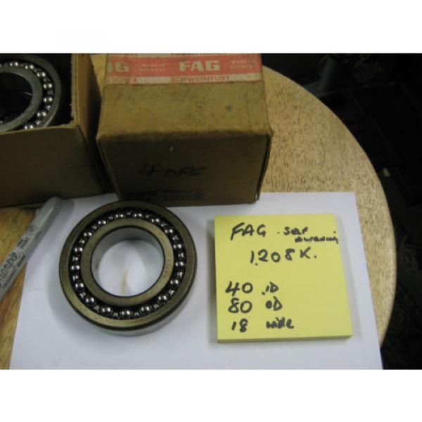 FAG  1208 K  Bearing. 40mm ID, 80mm OD x 18mm  wide.Double row self aligning. #1 image