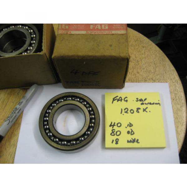 FAG  1208 K  Bearing. 40mm ID, 80mm OD x 18mm  wide.Double row self aligning. #3 image