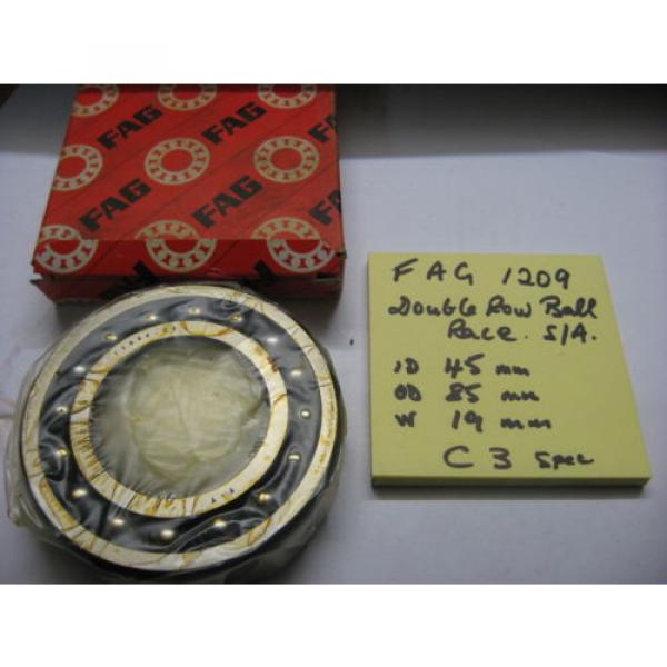 FAG 1209 ball bearing race  2 row self aligning C3.  45mm x 85mm x 19mm. #1 image